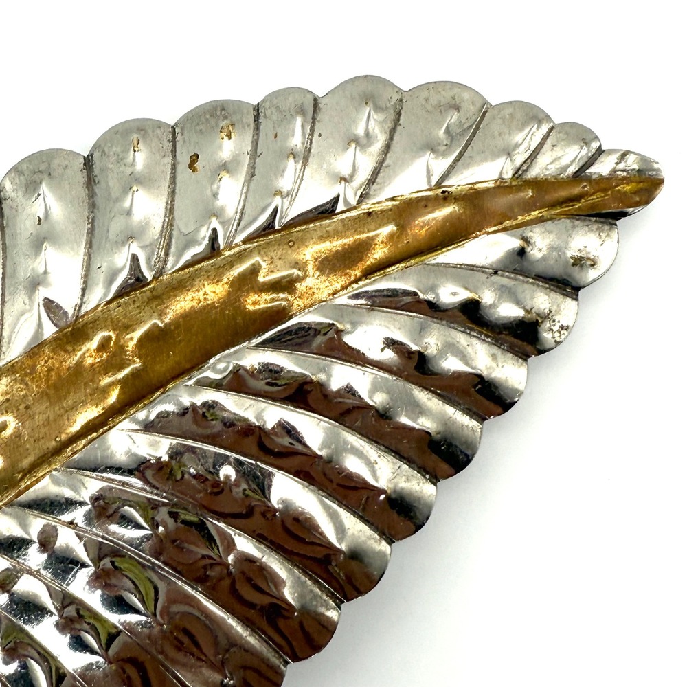 Vintage Leaf Scarf Clip Silver Plated Copper boho Accessory Women Belt Buckle - Picture 3 of 10